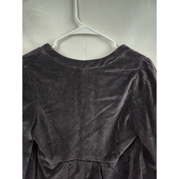 Y2K Anthropologie Elevenses Womens Cropped Jacket Sz 8 Black Velvet Puff Sleeve - Picture 6 of 6